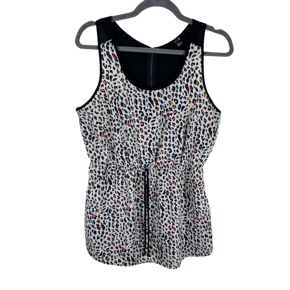 Forever‎ 21 XXI Colorful Leopard Print Racerback Scoop Neck Sleeveless Blouse L